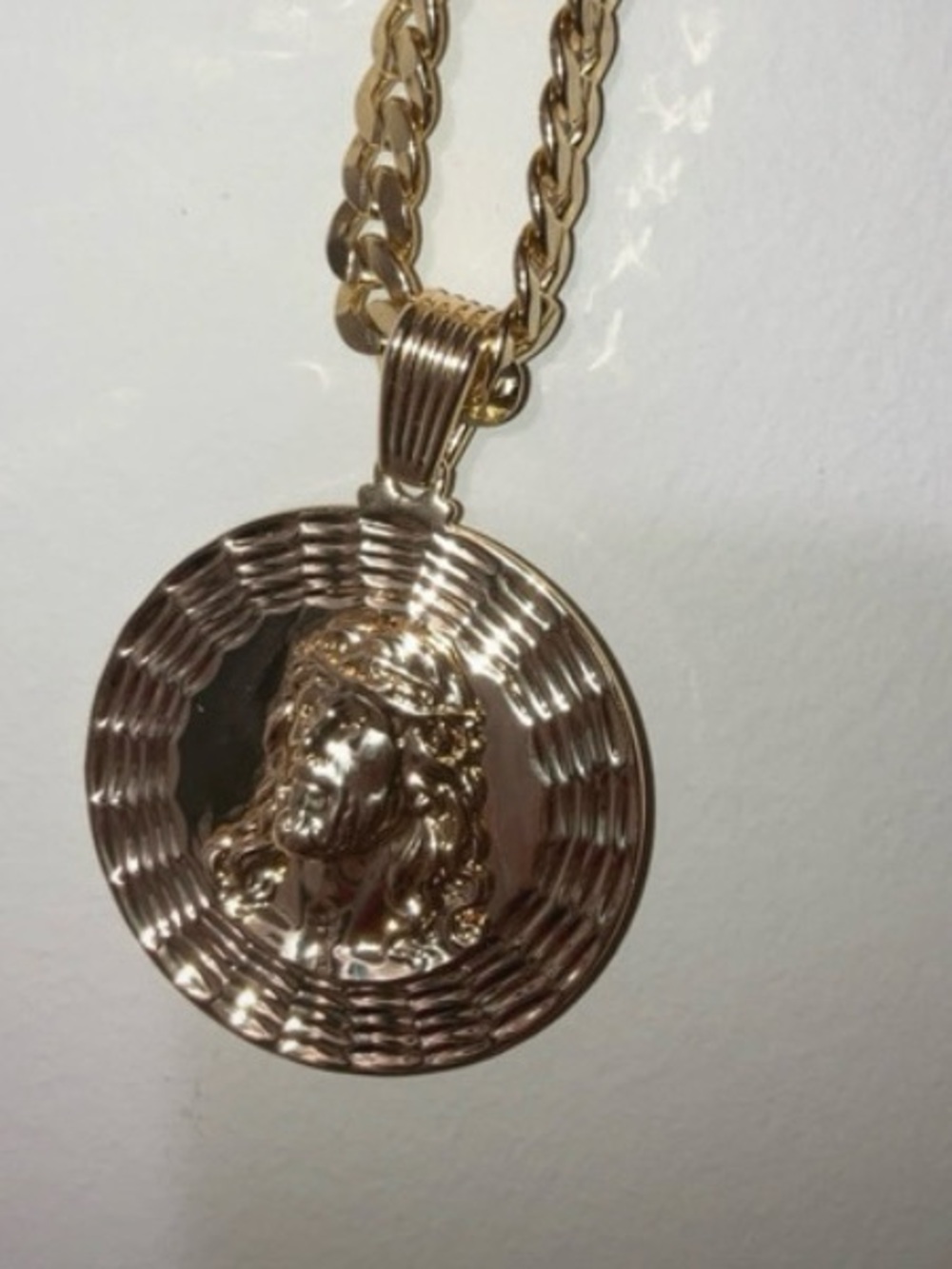 14k GOLD FILLED JESUS Medallion Pendant 9mm curb Cuban Necklace